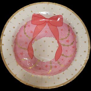 🎄 LOT of 3 Holiday Paper Plates – 8 inch 12 ct Pink Wreath | Strickly Fancy